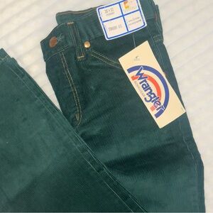 vintage 70s-80s Rare Wrangler corduroy pants Boys wear 26x32 Emerald Green NWT
